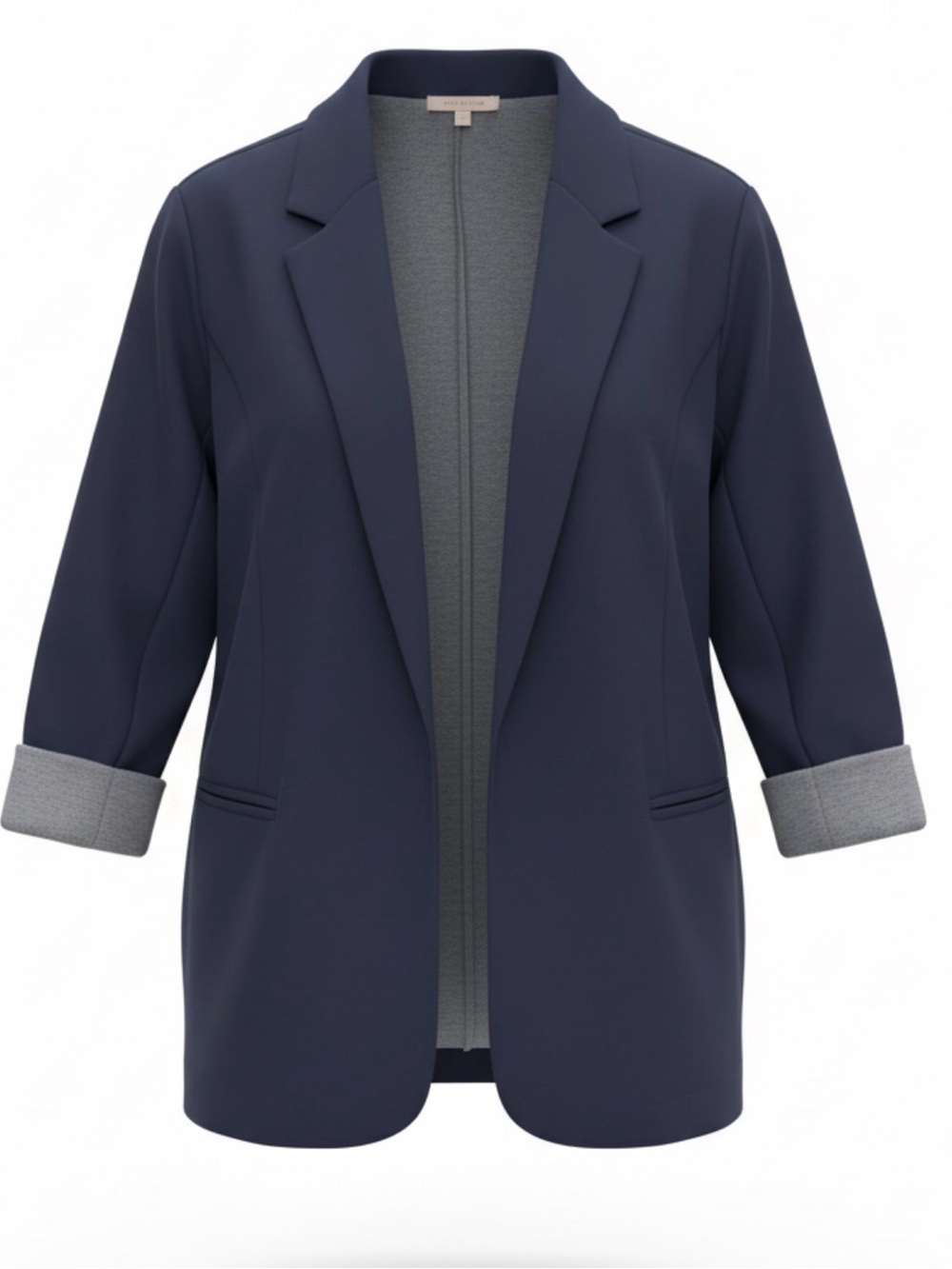 Skies Are Blue Navy Open-Front Blazer with Contrast Cuffs